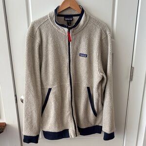 Patagonia Men's Zip-Up Fleece - Cream and Navy